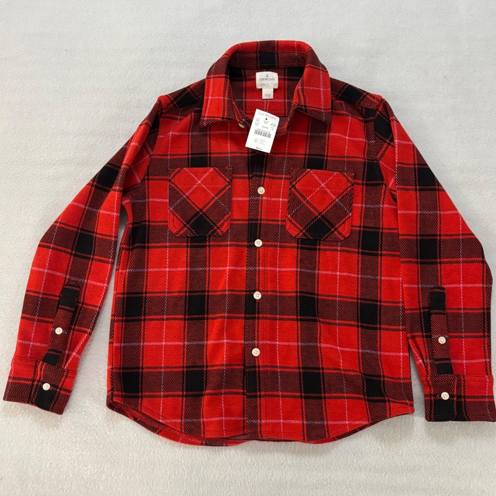 Crewcuts J.Crew Girls Red Black Plaid Flannel Button Down Shirt Size 10 BV892